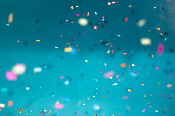 confetti image with blue background